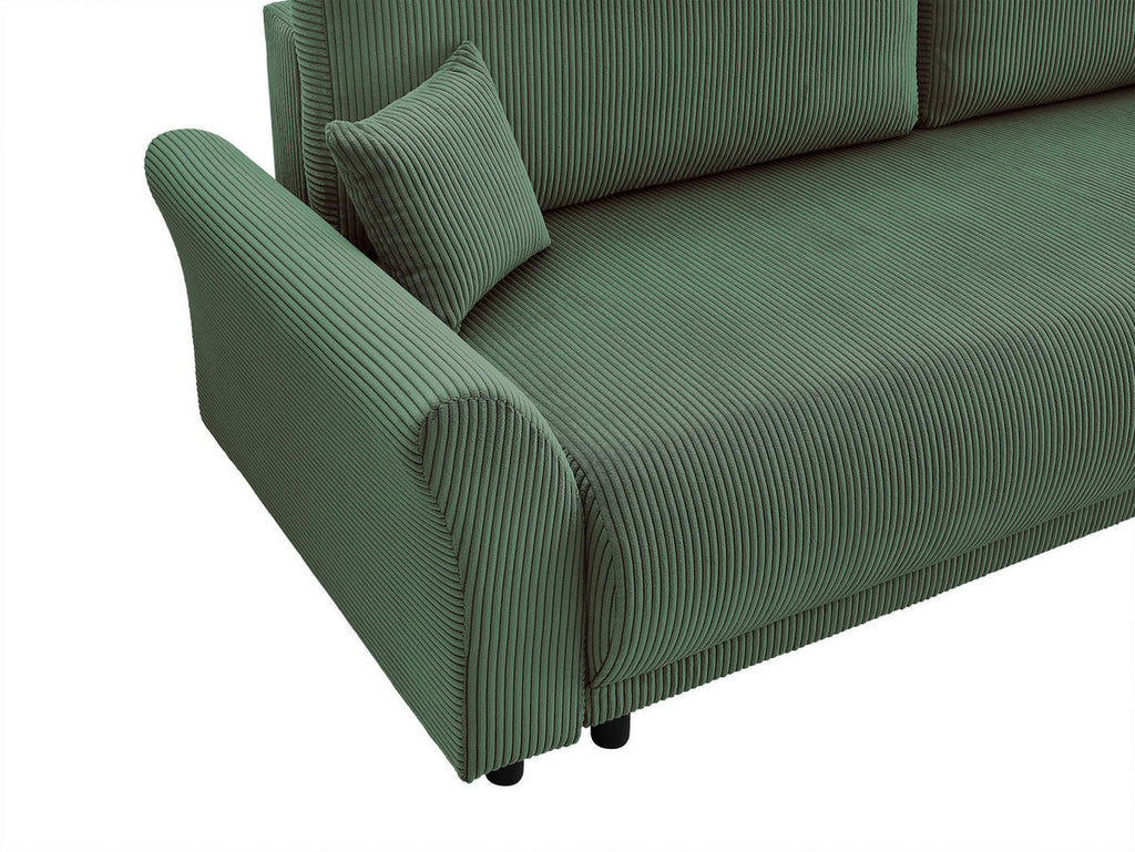 P & B SCHLAFSOFA Malta Cord Grün inkl. Zierkissen, Rückenkissen, Bettkasten, Schlaffunktion, Rücken echt