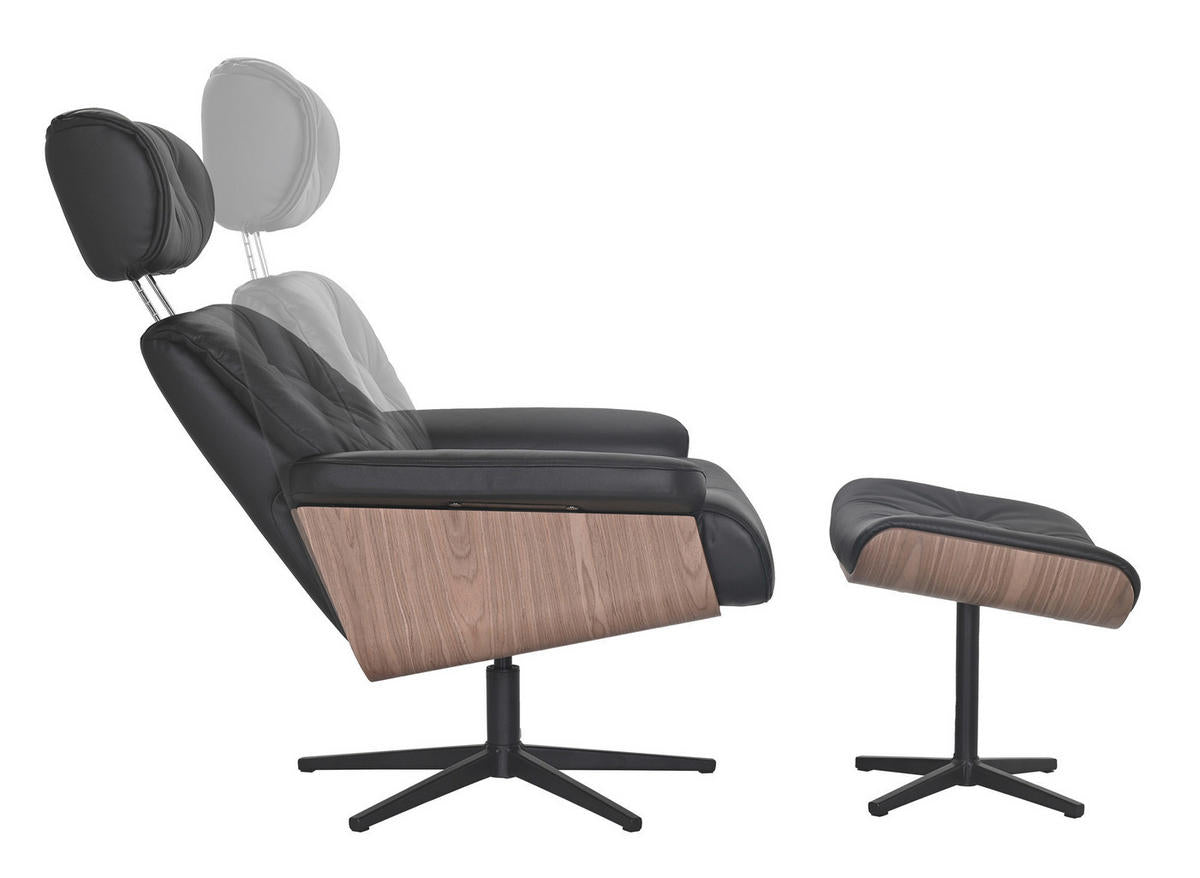 Xora RELAXSESSELSET Lederlook Kombination Echtleder/Lederlook Hocker, Kopfteilverstellung