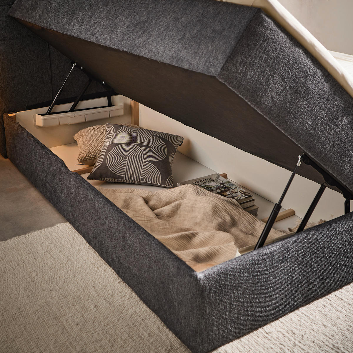 Boxxx BOXBETT 180/200 cm, in Dunkelgrau, Bettkasten, Topper, H3 + H3 = fest