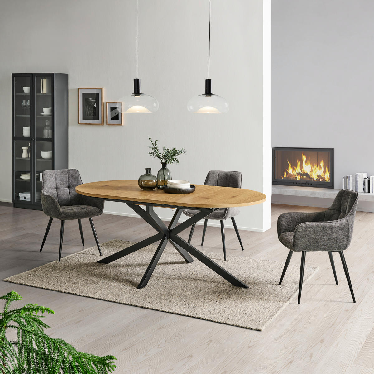 MID.YOU ESSTISCH 180-220/100/75 cm Nachbildung Metall, Holzwerkstoff ausziehbar oval Schwarz, Eichefarben