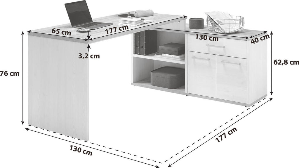 MID.YOU ECKSCHREIBTISCH 177/130/76 cm Weiß, Eichefarben