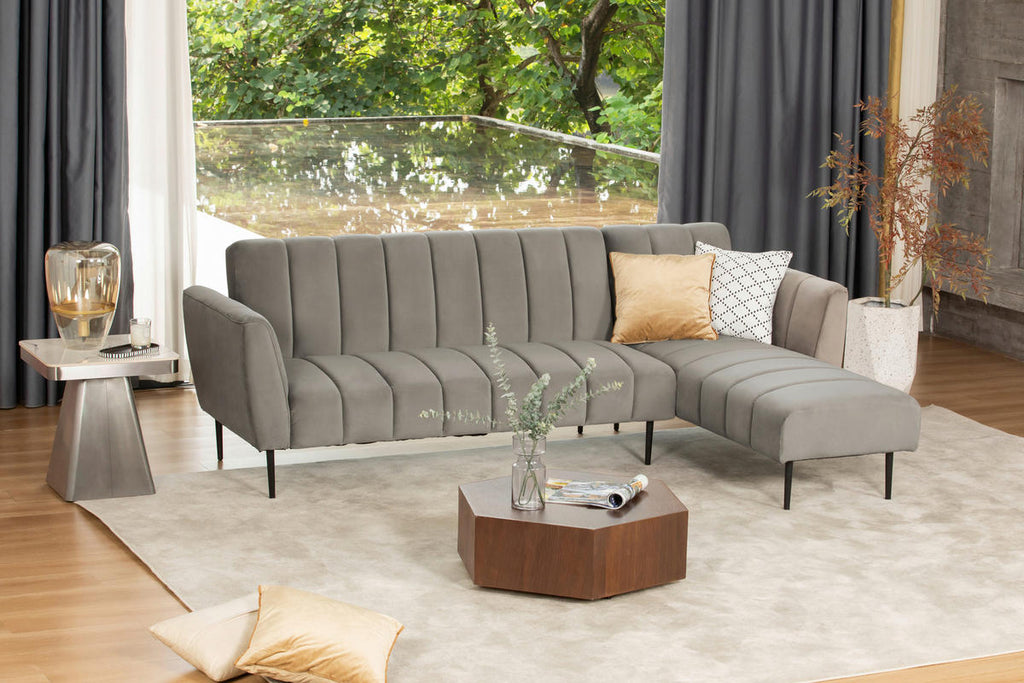 P & B ECKSOFA Grau Samt