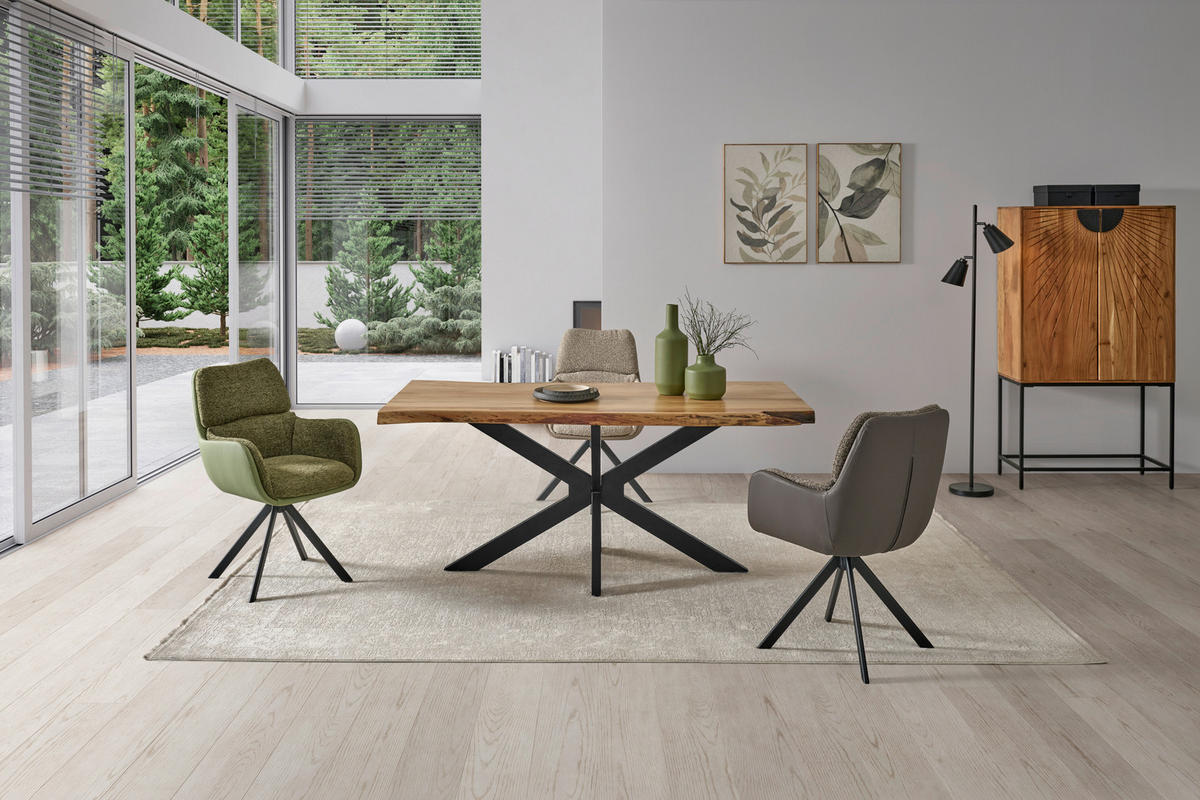 P & B ESSTISCH 180/90/76 cm Echtholz Holz, Metall gastro- und objekttauglich rechteckig Schwarz, Akaziefarben