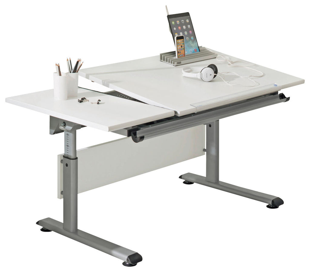 Paidi JUGENDSCHREIBTISCH 130/70/53-79 cm Silberfarben, Weiß höhenverstellbar