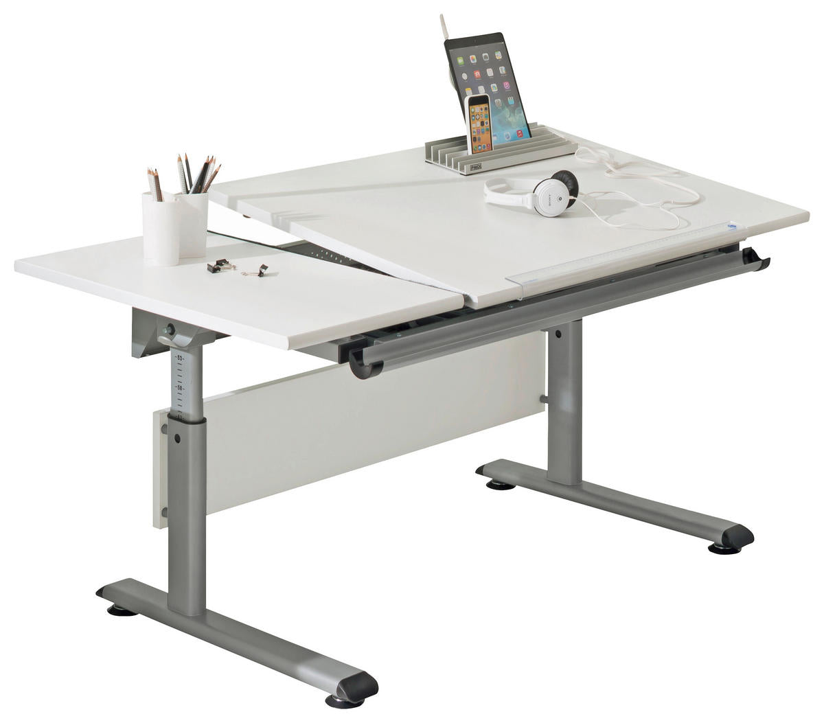 Paidi JUGENDSCHREIBTISCH 130/70/53-79 cm Silberfarben, Weiß höhenverstellbar