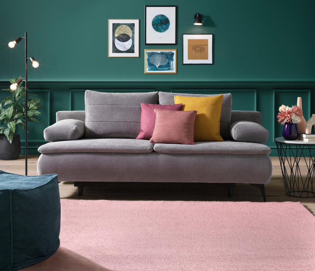 Novel BOXSPRINGSOFA Flachgewebe Grau inkl. Rückenkissen, Bettkasten, Armlehnenkissen