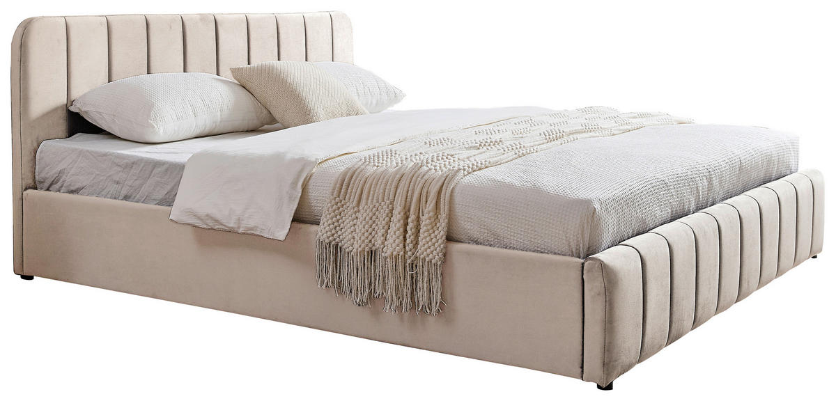 Boxxx POLSTERBETT 180/200 cm, in Beige, gepolstertes Kopfteil, Lattenrost, Bettkasten,