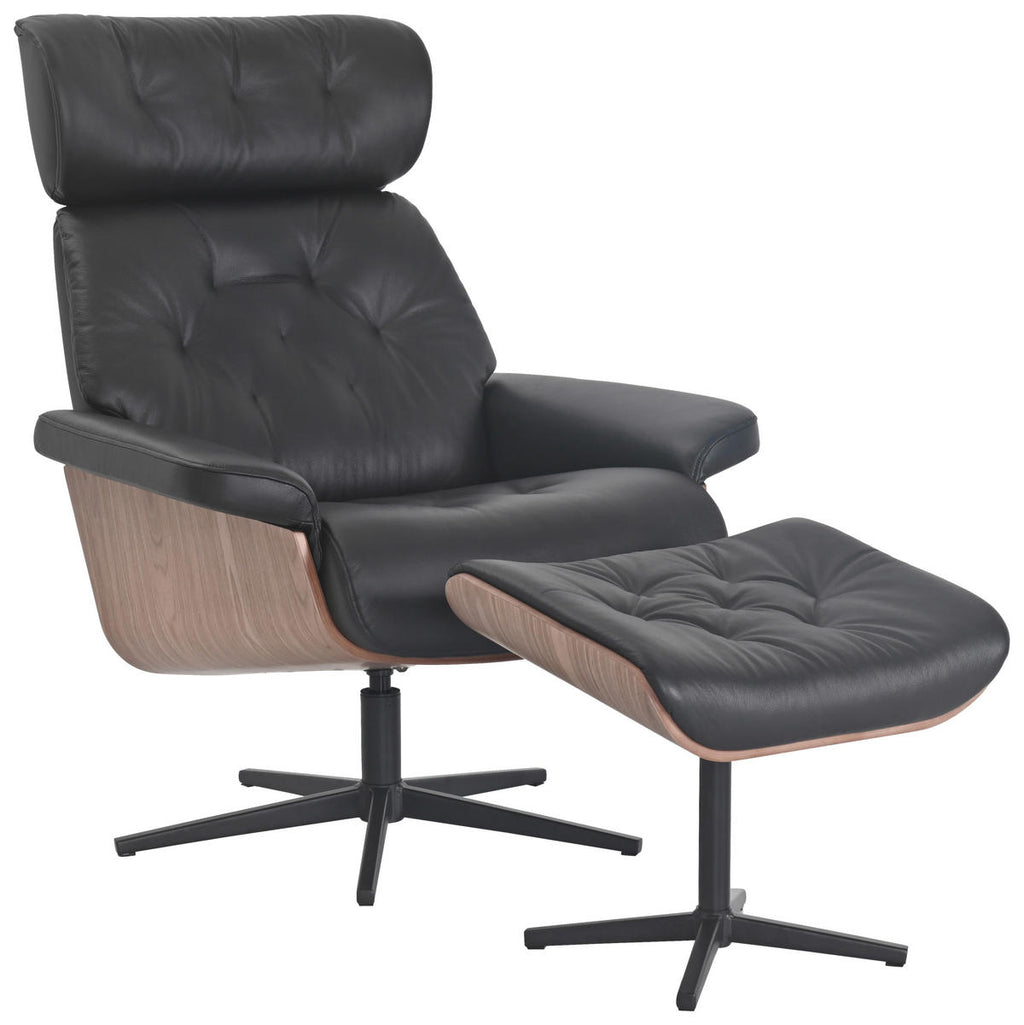 Xora RELAXSESSELSET Lederlook Kombination Echtleder/Lederlook Hocker, Kopfteilverstellung
