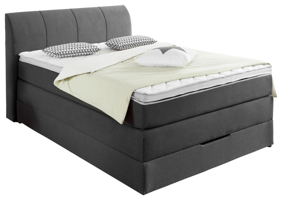 Carryhome BOXSPRINGBETT 140/200 cm, in Anthrazit, Matratze, Bettkasten, Topper, H2 + H3 = mittel + fest