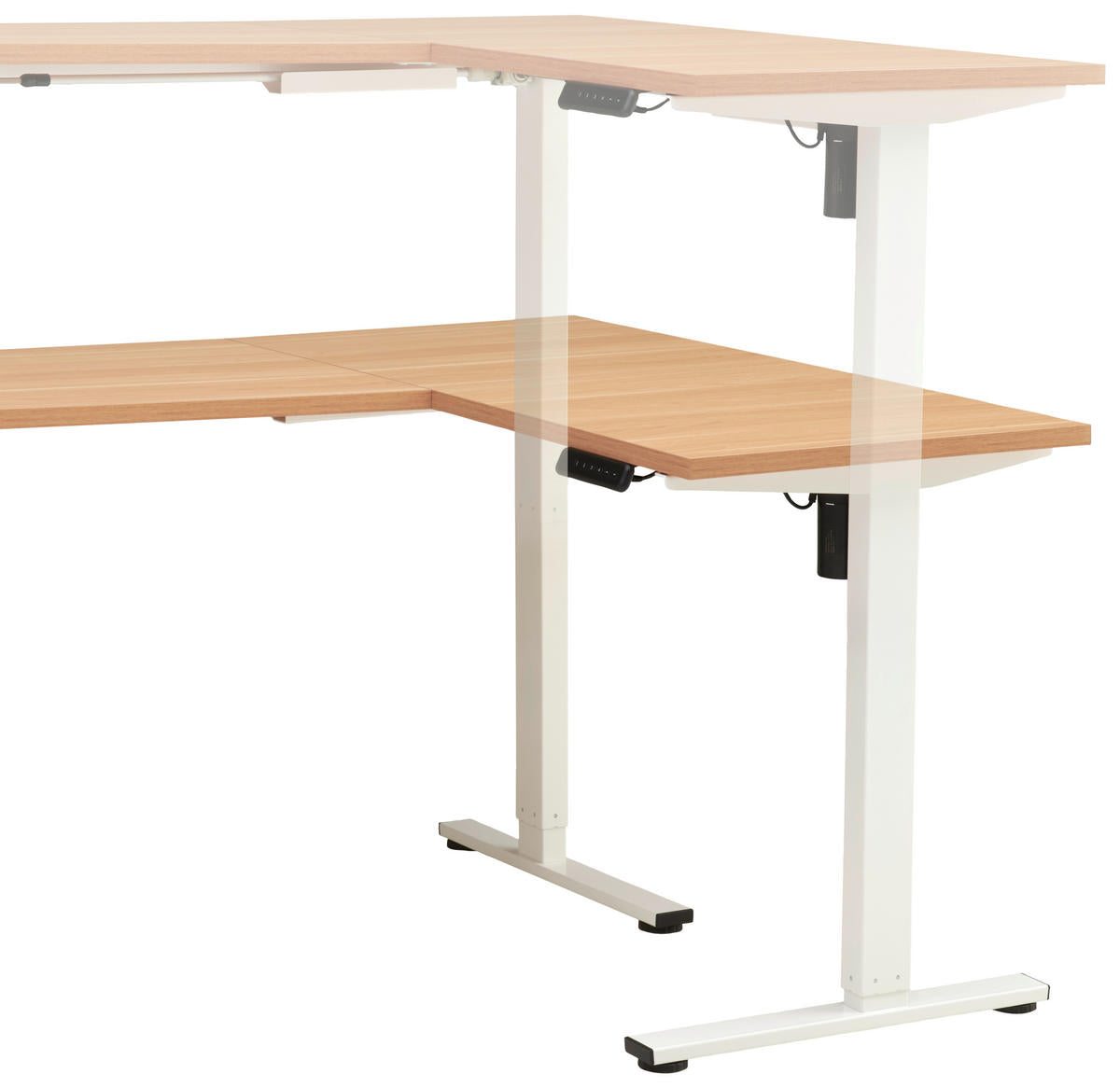 MID.YOU ECKSCHREIBTISCH 180/120/74,5-119 cm Eichefarben, Weiß elektrisch höhenverstellbar