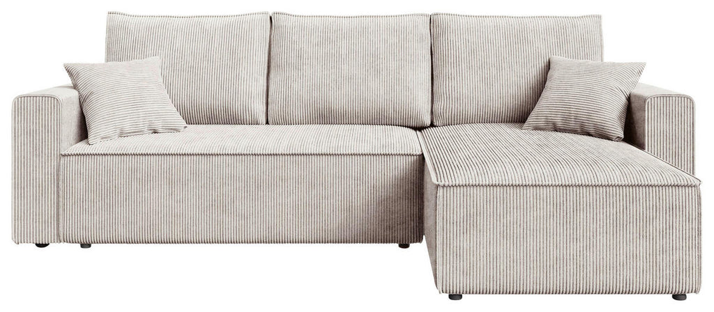 Carryhome ECKSOFA Naturfarben Cord Zierkissen, Rückenkissen, Bettkasten, Schlaffunktion, Rücken echt, Liegefläche im Originalstoff
