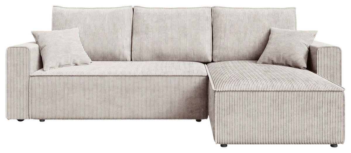 Carryhome ECKSOFA Naturfarben Cord Zierkissen, Rückenkissen, Bettkasten, Schlaffunktion, Rücken echt, Liegefläche im Originalstoff