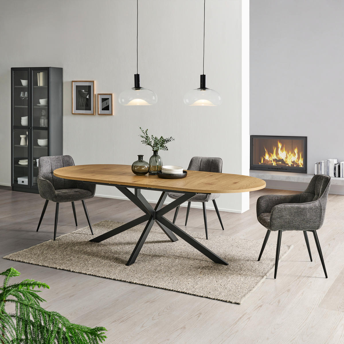 MID.YOU ESSTISCH 180-220/100/75 cm Nachbildung Metall, Holzwerkstoff ausziehbar oval Schwarz, Eichefarben