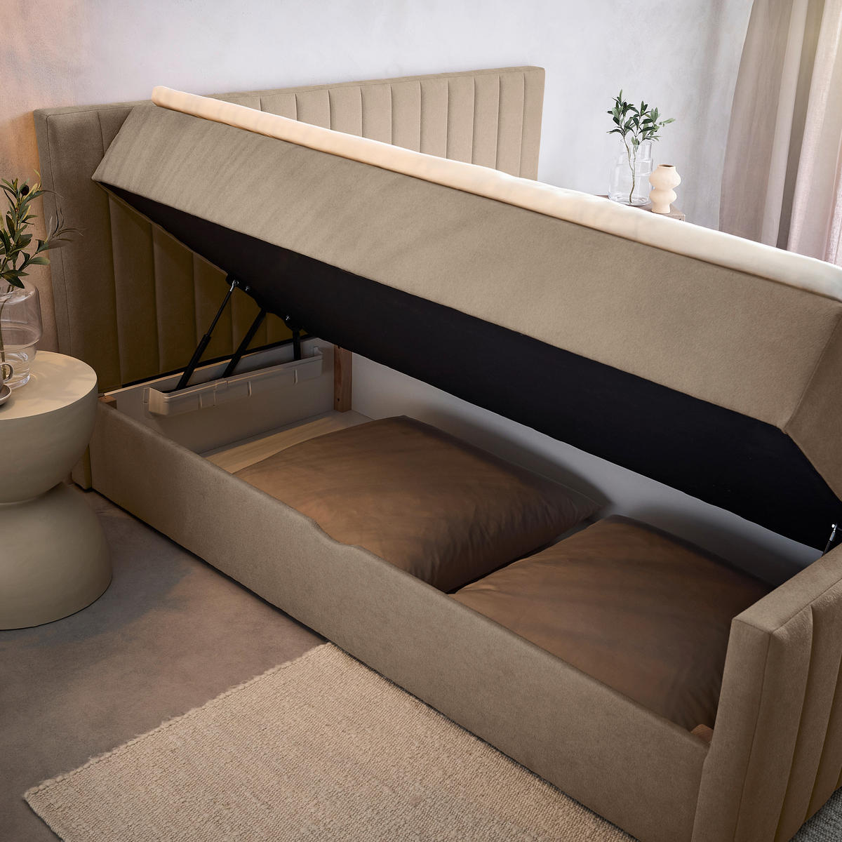 Boxxx BOXBETT 180/200 cm, in Taupe, Bettkasten, Topper, H3 + H3 = fest