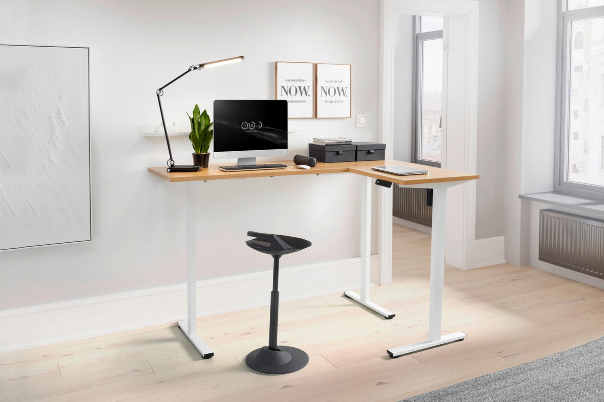 MID.YOU ECKSCHREIBTISCH 180/120/74,5-119 cm Eichefarben, Weiß elektrisch höhenverstellbar