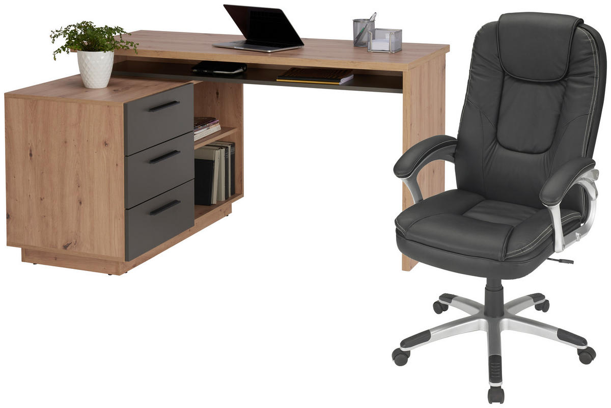 Xora SCHREIBTISCHKOMBINATION 138/105/75 cm Anthrazit, Eiche Artisan
