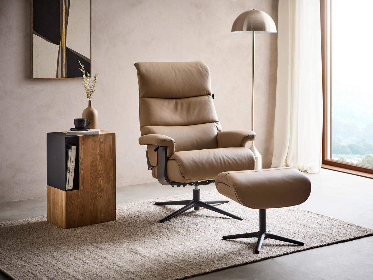 Xora RELAXSESSELSET Lederlook Kombination Echtleder/Lederlook Relaxfunktion, Hocker