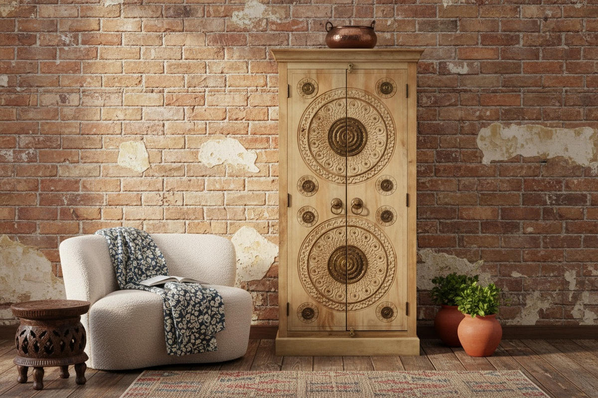 Milino MEHRZWECKSCHRANK 89/180/40 cm, in Naturfarben, Messingfarben