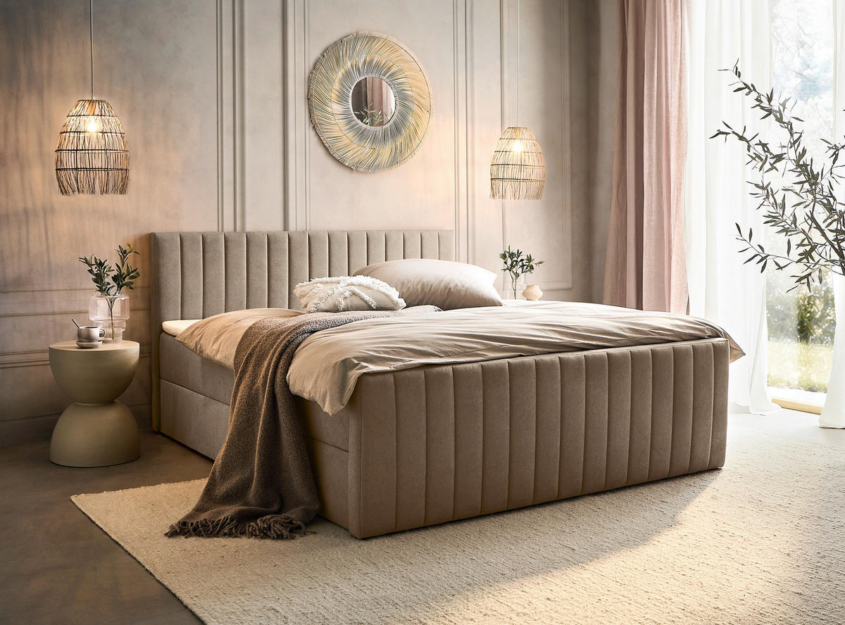 Boxxx BOXBETT 180/200 cm, in Taupe, Bettkasten, Topper, H3 + H3 = fest
