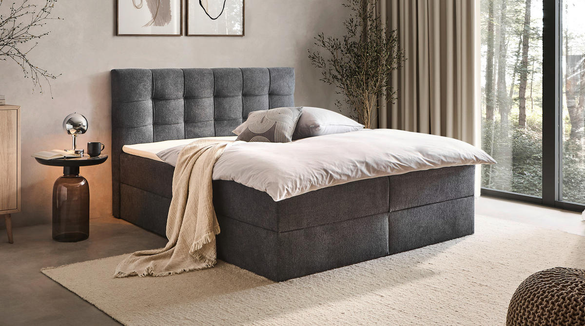Boxxx BOXBETT 180/200 cm, in Dunkelgrau, Bettkasten, Topper, H3 + H3 = fest