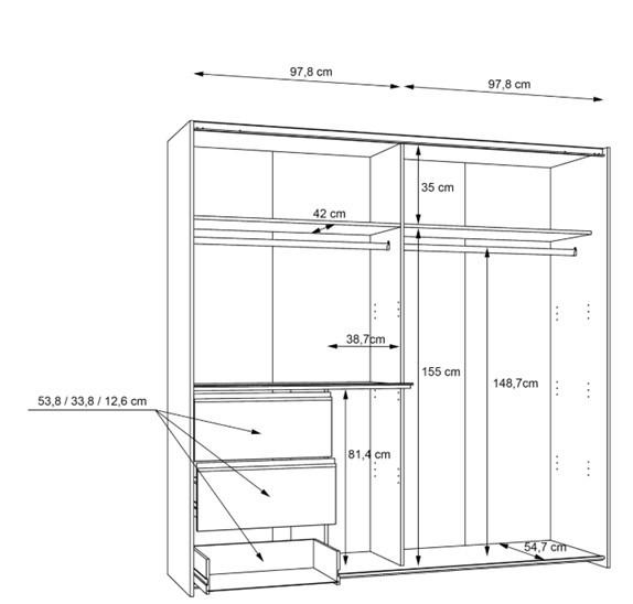 Carryhome SCHWEBETÜRENSCHRANK 200/200/61 cm, in Dunkelgrau, Eiche Artisan, 2 Tür(en)
