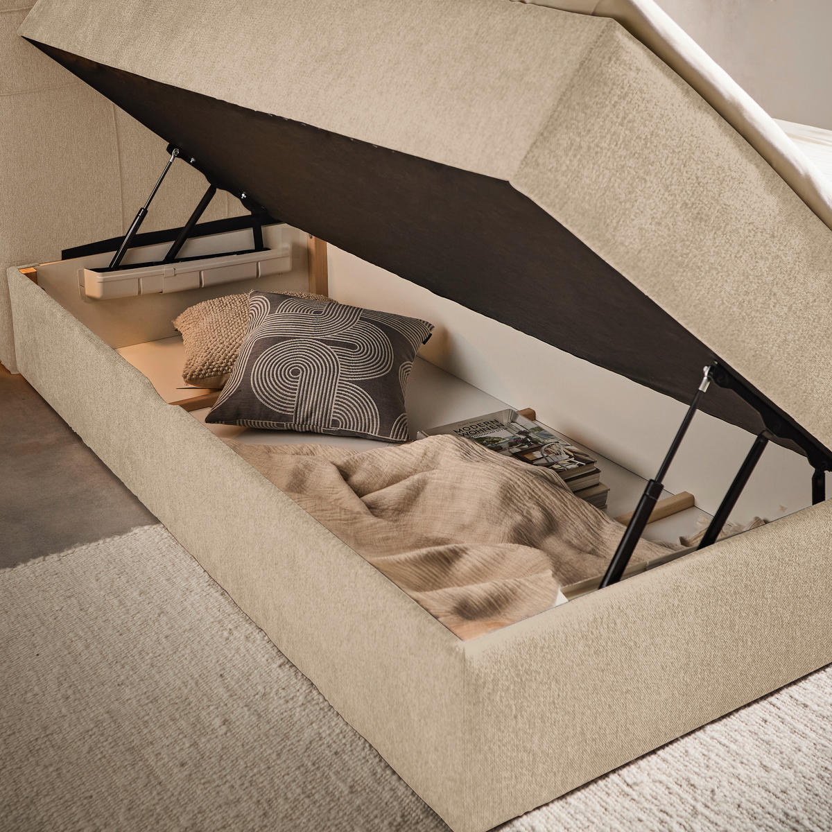 Boxxx BOXBETT 180/200 cm, in Creme, Bettkasten, Topper, H3 + H3 = fest