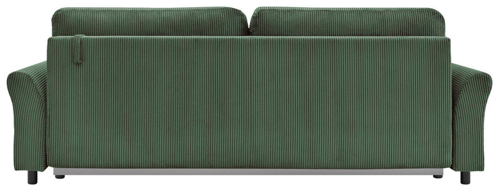 P & B SCHLAFSOFA Malta Cord Grün inkl. Zierkissen, Rückenkissen, Bettkasten, Schlaffunktion, Rücken echt