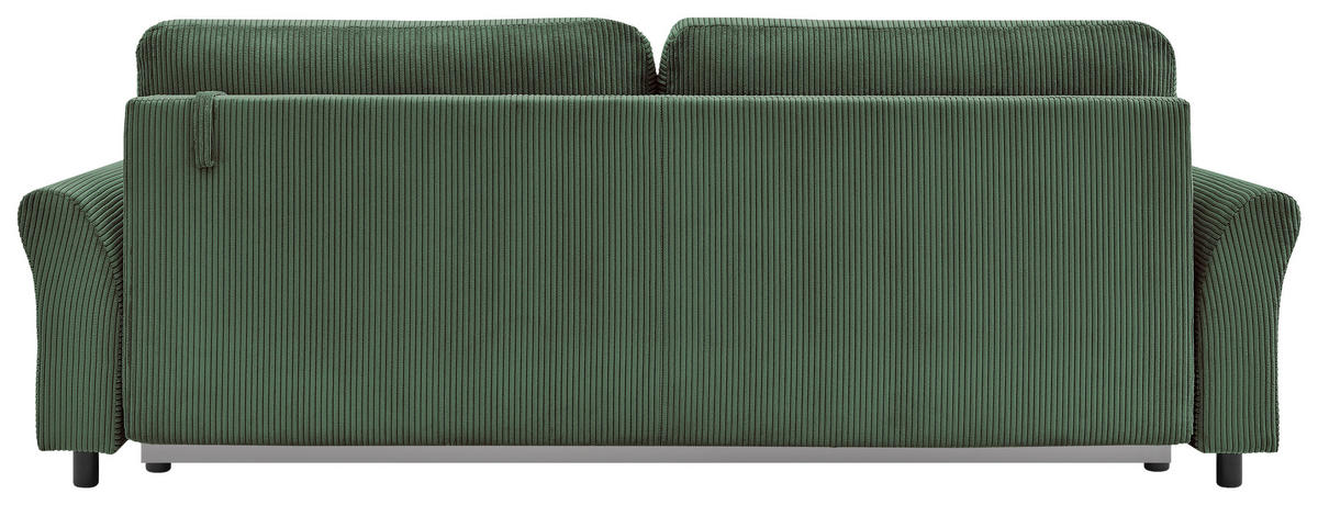 P & B SCHLAFSOFA Malta Cord Grün inkl. Zierkissen, Rückenkissen, Bettkasten, Schlaffunktion, Rücken echt