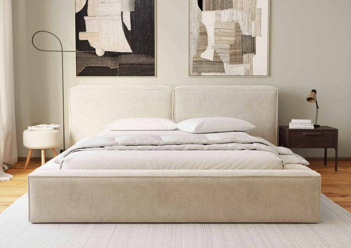 Boxxx POLSTERBETT 200/200 cm, in Beige, Lattenrost, Bettkasten,