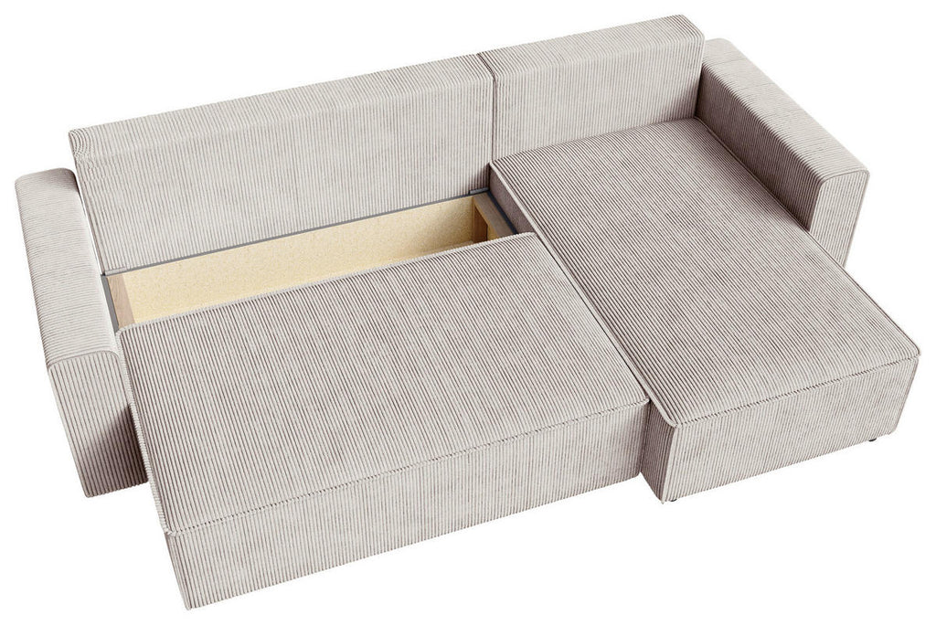 Carryhome ECKSOFA Naturfarben Cord Zierkissen, Rückenkissen, Bettkasten, Schlaffunktion, Rücken echt, Liegefläche im Originalstoff