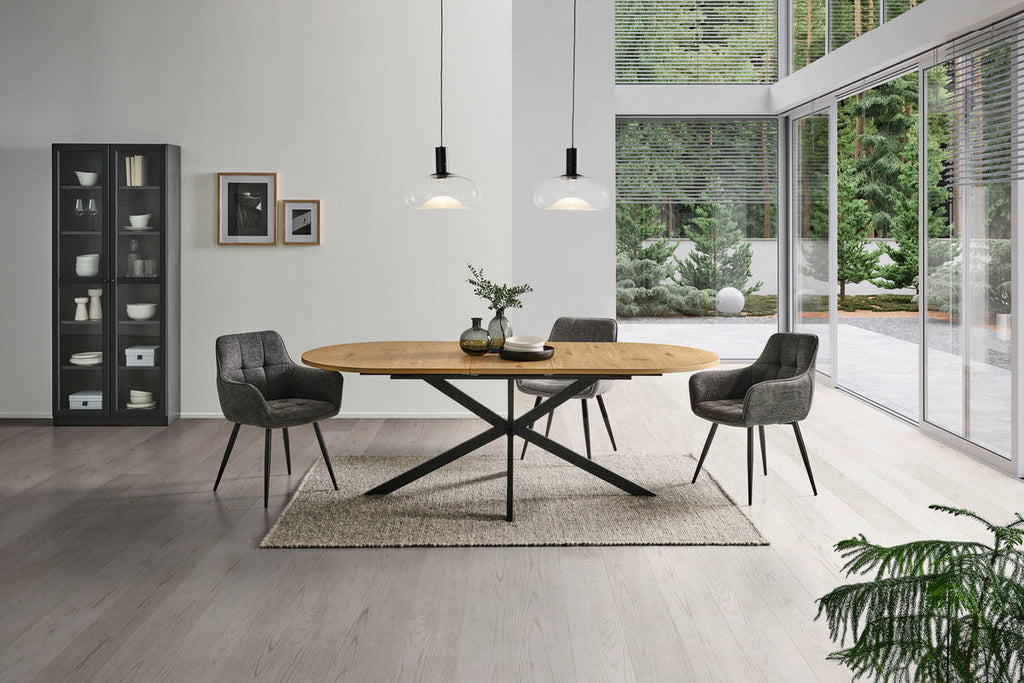 MID.YOU ESSTISCH 180-220/100/75 cm Nachbildung Metall, Holzwerkstoff ausziehbar oval Schwarz, Eichefarben