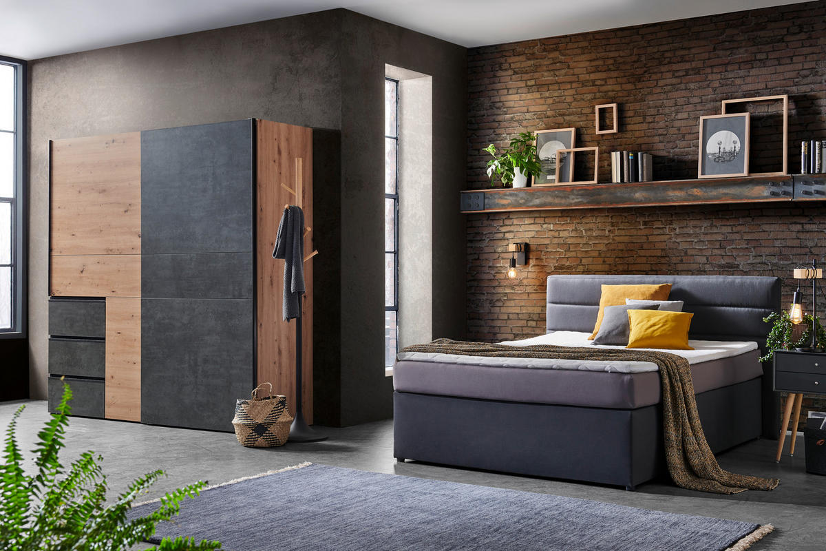 Carryhome SCHWEBETÜRENSCHRANK 200/200/61 cm, in Dunkelgrau, Eiche Artisan, 2 Tür(en)