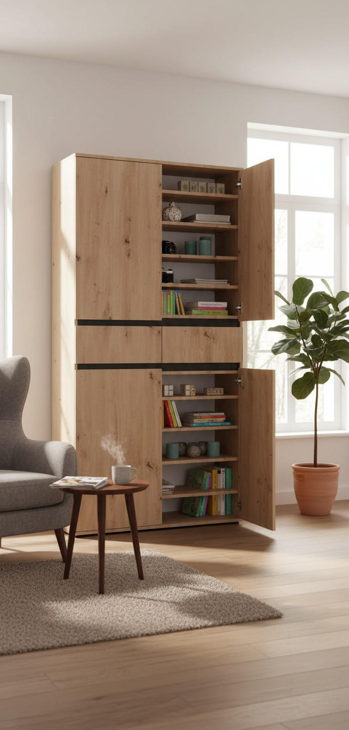 Xora MEHRZWECKSCHRANK 100/200/37 cm, in Anthrazit, Eiche Artisan
