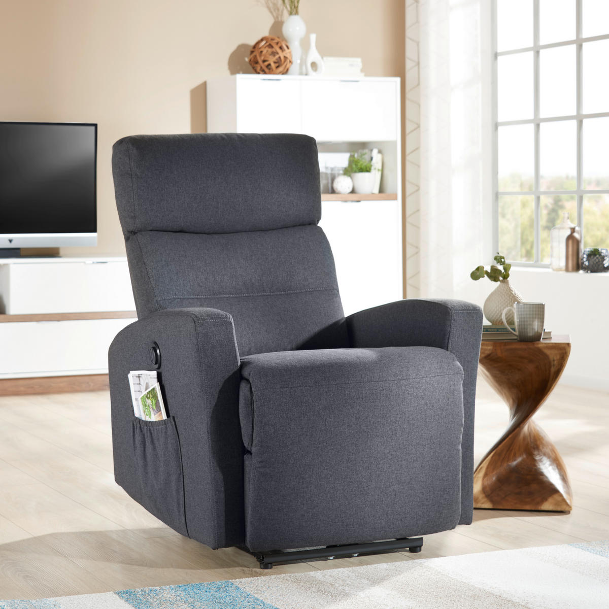 Carryhome FERNSEHSESSEL mit Webstoff Anthrazit Relaxfunktion