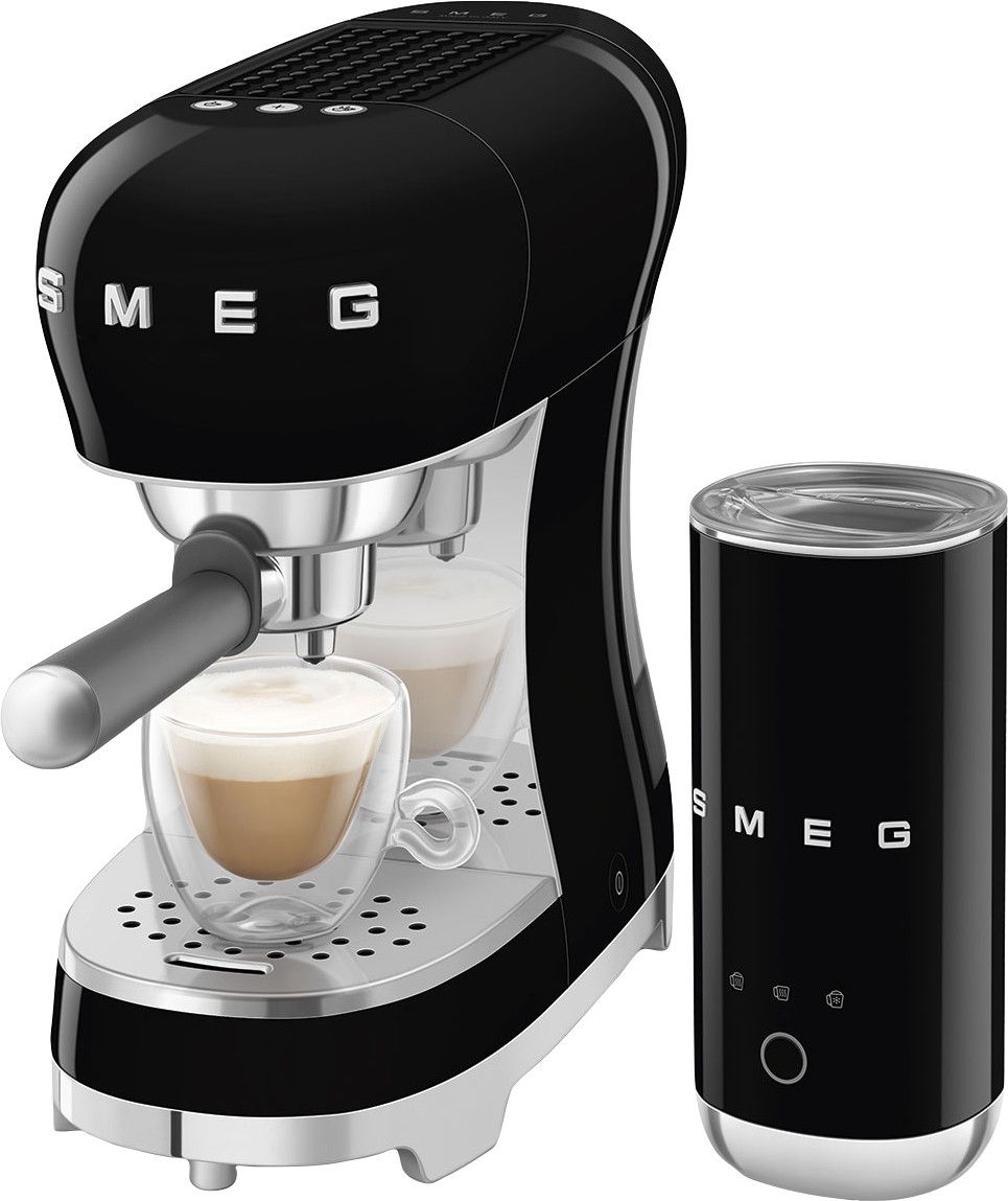 SMEG ECF12BLEU Schwarz + Milchaufschäumer