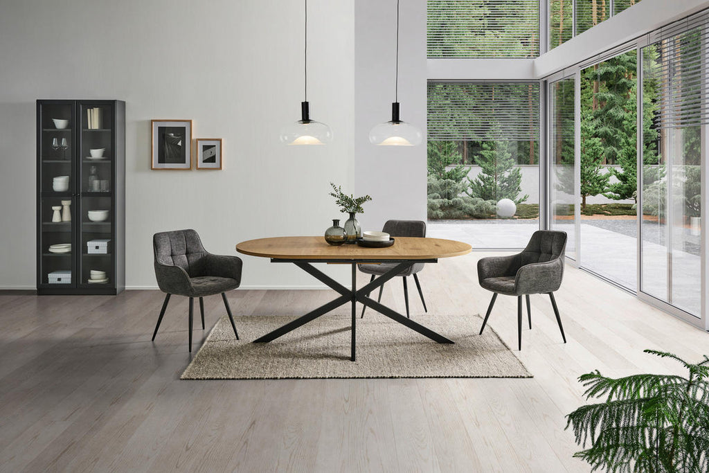 MID.YOU ESSTISCH 180-220/100/75 cm Nachbildung Metall, Holzwerkstoff ausziehbar oval Schwarz, Eichefarben