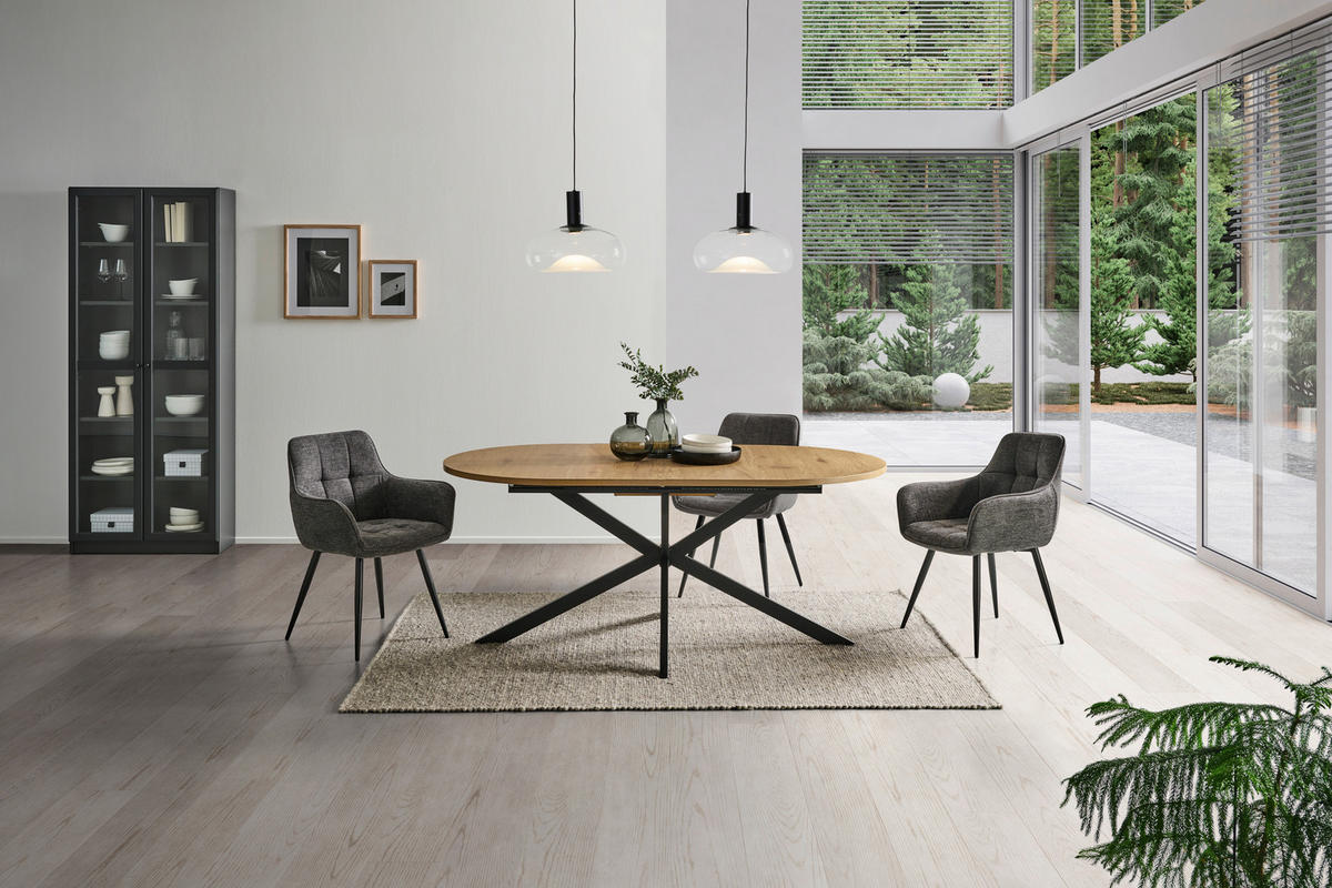 MID.YOU ESSTISCH 180-220/100/75 cm Nachbildung Metall, Holzwerkstoff ausziehbar oval Schwarz, Eichefarben