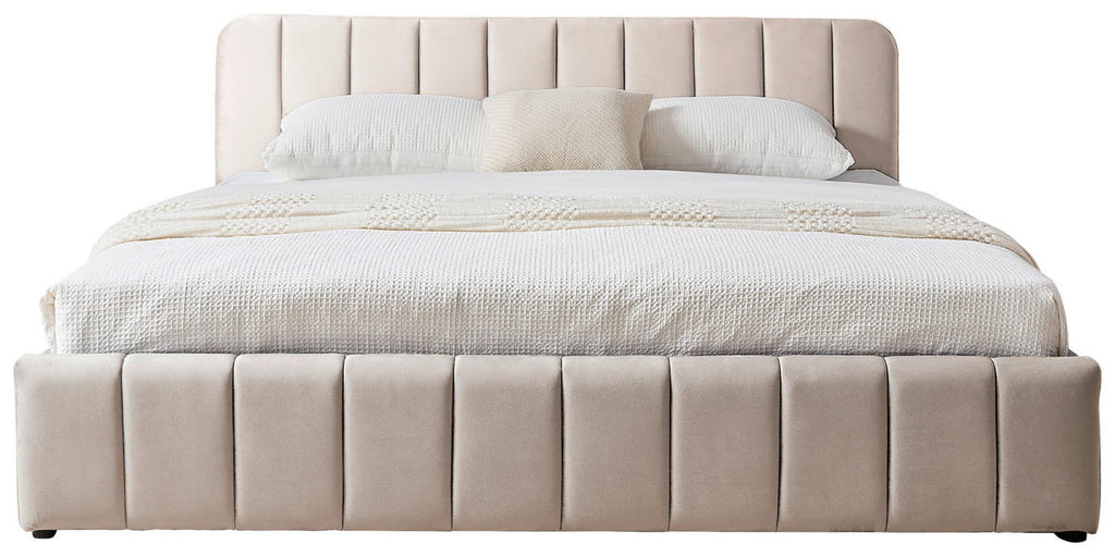 Boxxx POLSTERBETT 180/200 cm, in Beige, gepolstertes Kopfteil, Lattenrost, Bettkasten,