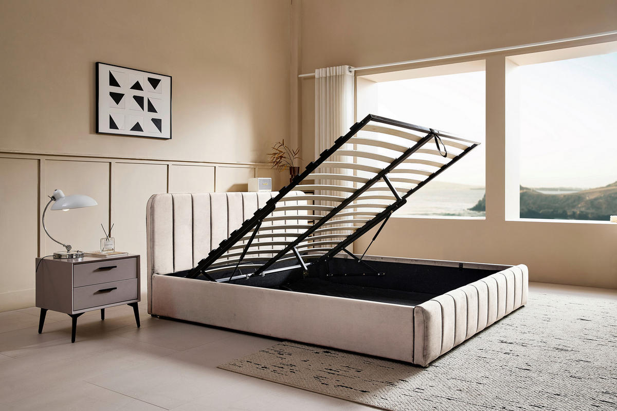 Boxxx POLSTERBETT 180/200 cm, in Beige, gepolstertes Kopfteil, Lattenrost, Bettkasten,