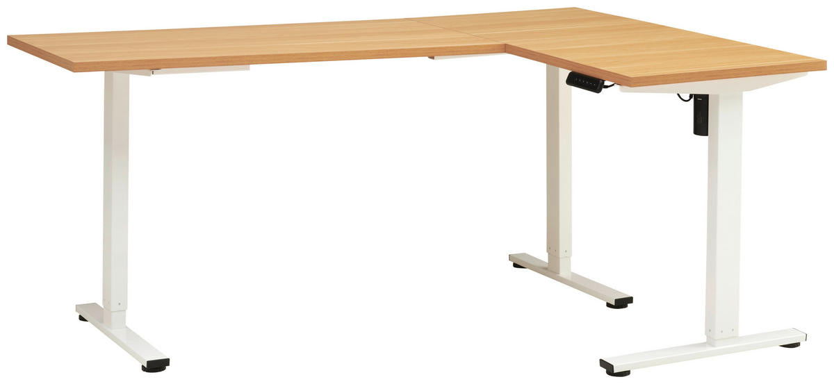 MID.YOU ECKSCHREIBTISCH 180/120/74,5-119 cm Eichefarben, Weiß elektrisch höhenverstellbar