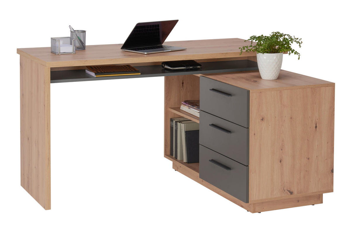 Xora SCHREIBTISCHKOMBINATION 138/105/75 cm Anthrazit, Eiche Artisan
