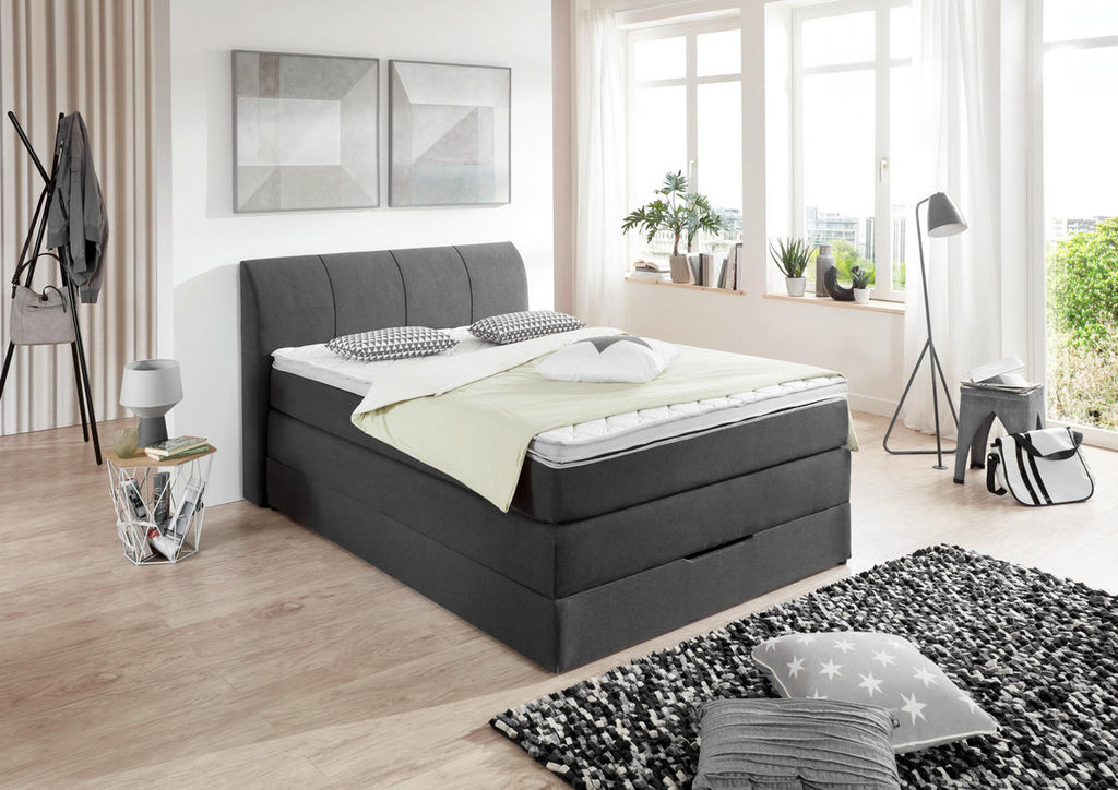 Carryhome BOXSPRINGBETT 140/200 cm, in Anthrazit, Matratze, Bettkasten, Topper, H2 + H3 = mittel + fest