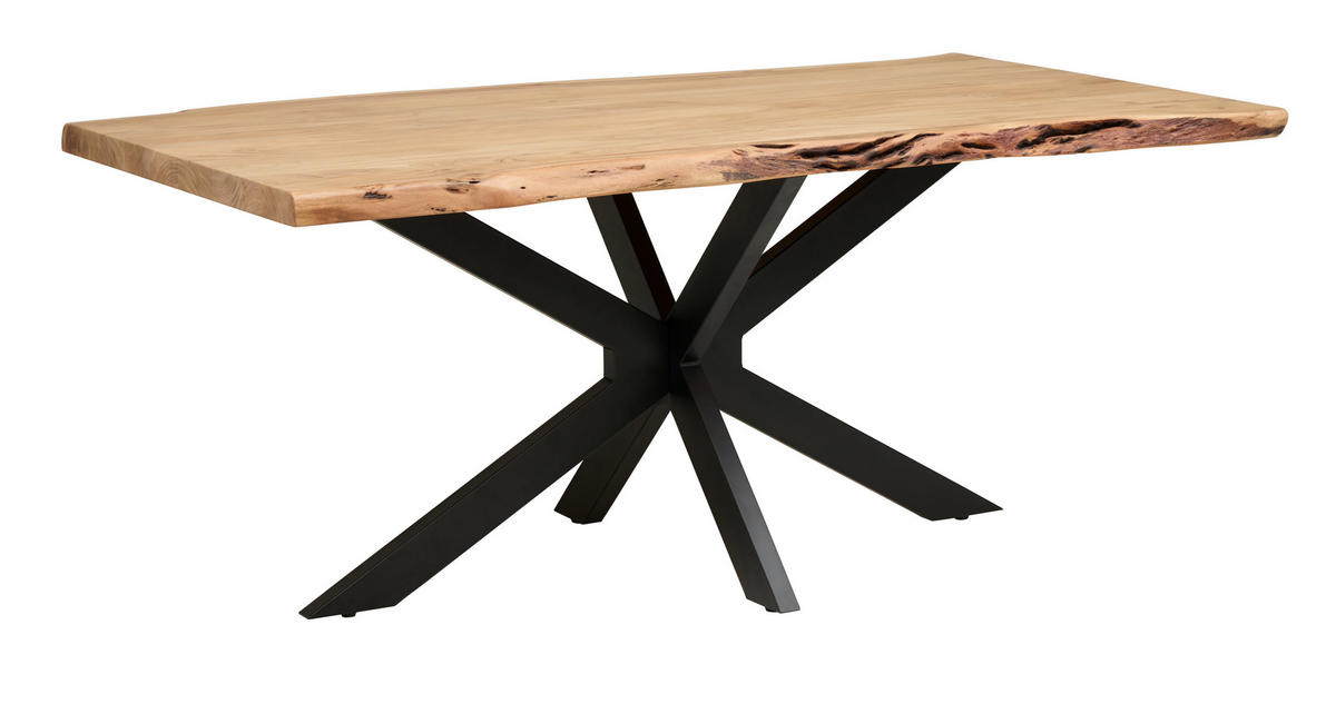 P & B ESSTISCH 180/90/76 cm Echtholz Holz, Metall gastro- und objekttauglich rechteckig Schwarz, Akaziefarben