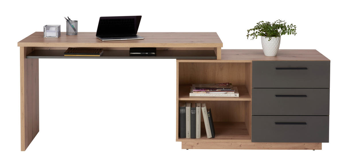 Xora SCHREIBTISCHKOMBINATION 138/105/75 cm Anthrazit, Eiche Artisan