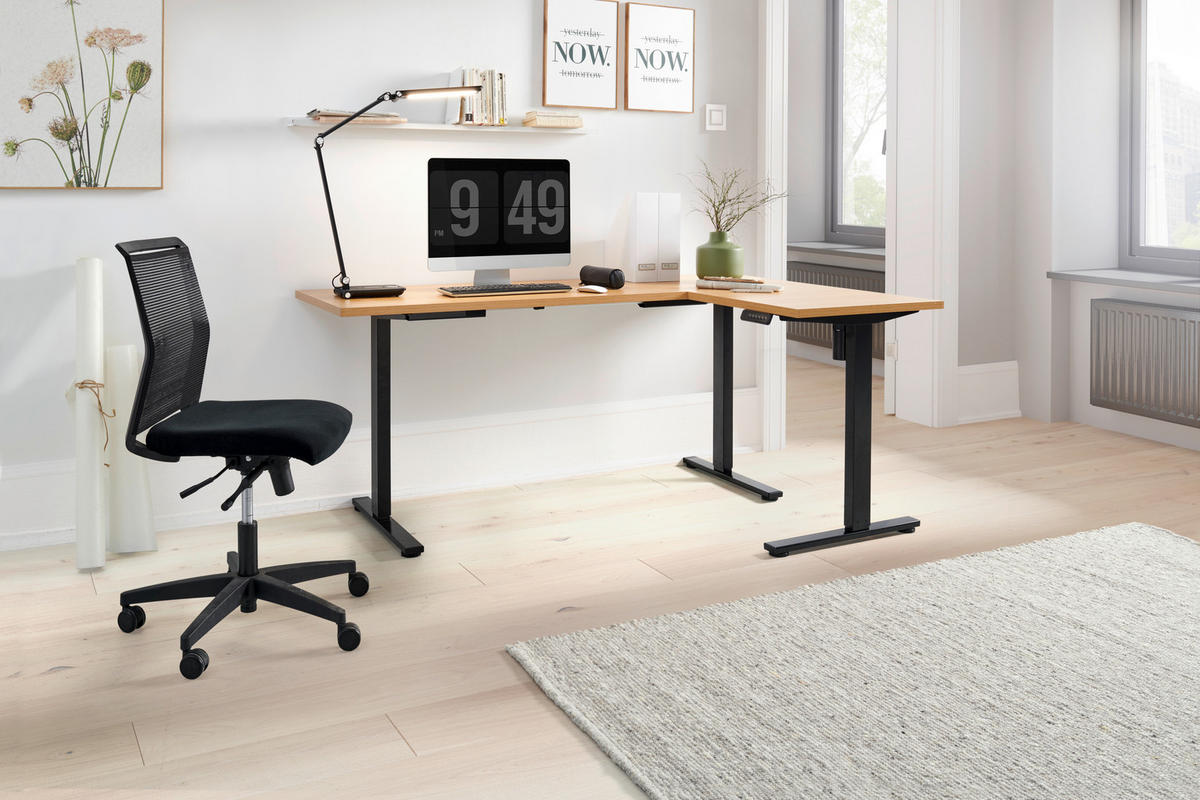 MID.YOU ECKSCHREIBTISCH 180/120/74,5-119 cm Schwarz, Eichefarben elektrisch höhenverstellbar