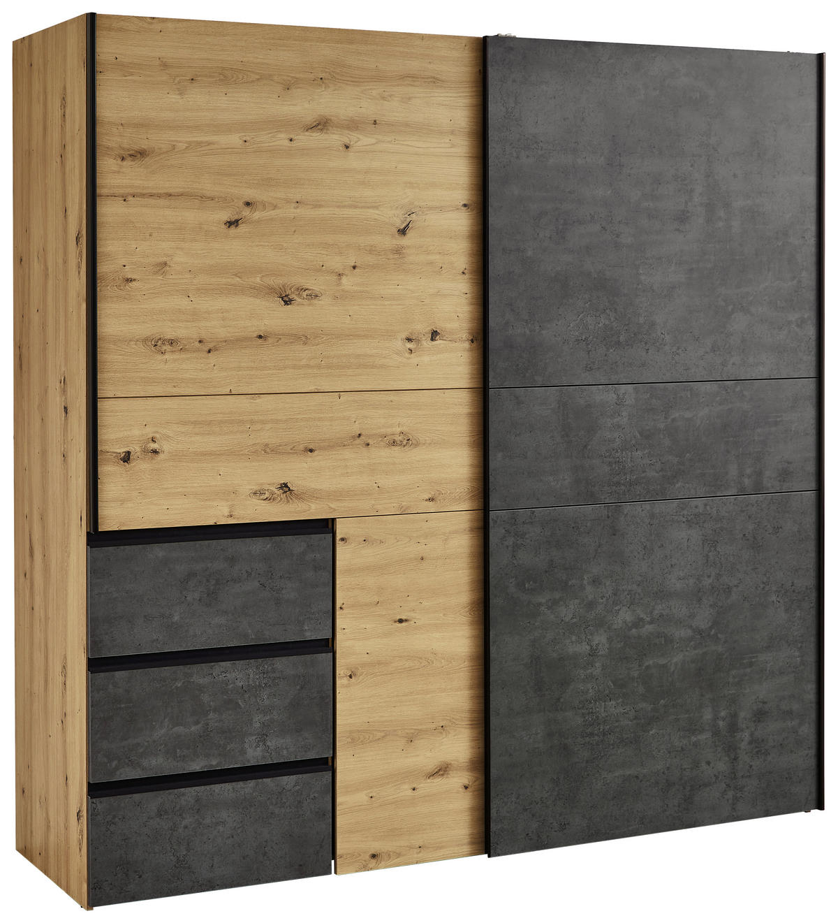 Carryhome SCHWEBETÜRENSCHRANK 200/200/61 cm, in Dunkelgrau, Eiche Artisan, 2 Tür(en)