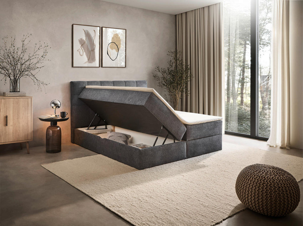 Boxxx BOXBETT 180/200 cm, in Dunkelgrau, Bettkasten, Topper, H3 + H3 = fest
