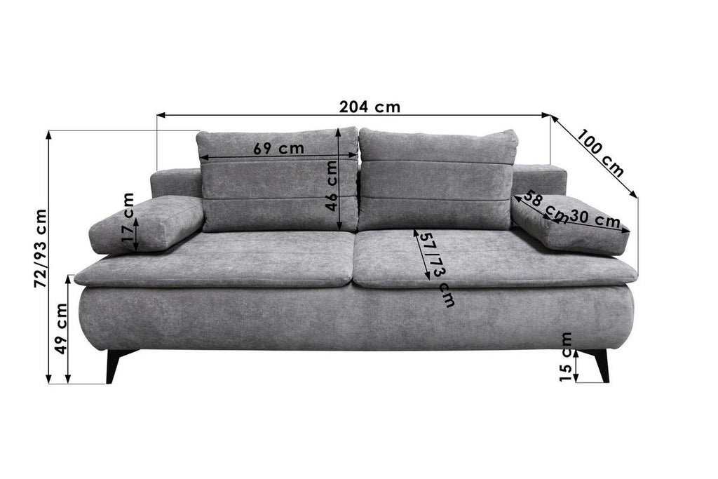 Novel BOXSPRINGSOFA Flachgewebe Grau inkl. Rückenkissen, Bettkasten, Armlehnenkissen